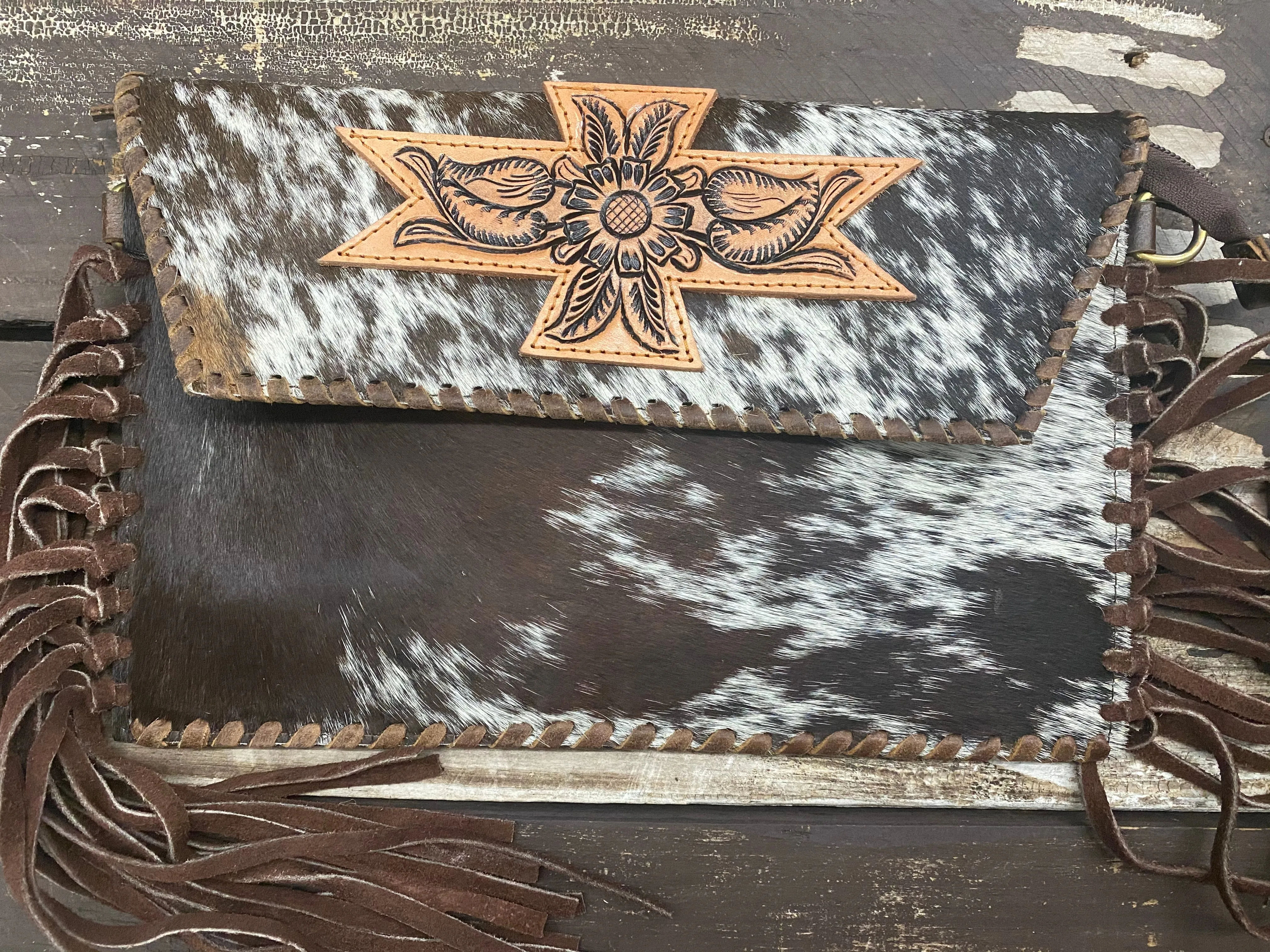 Ole Cross Pollination Hair on Hide Leather Fringe Clutch &/or Cross Body Purse