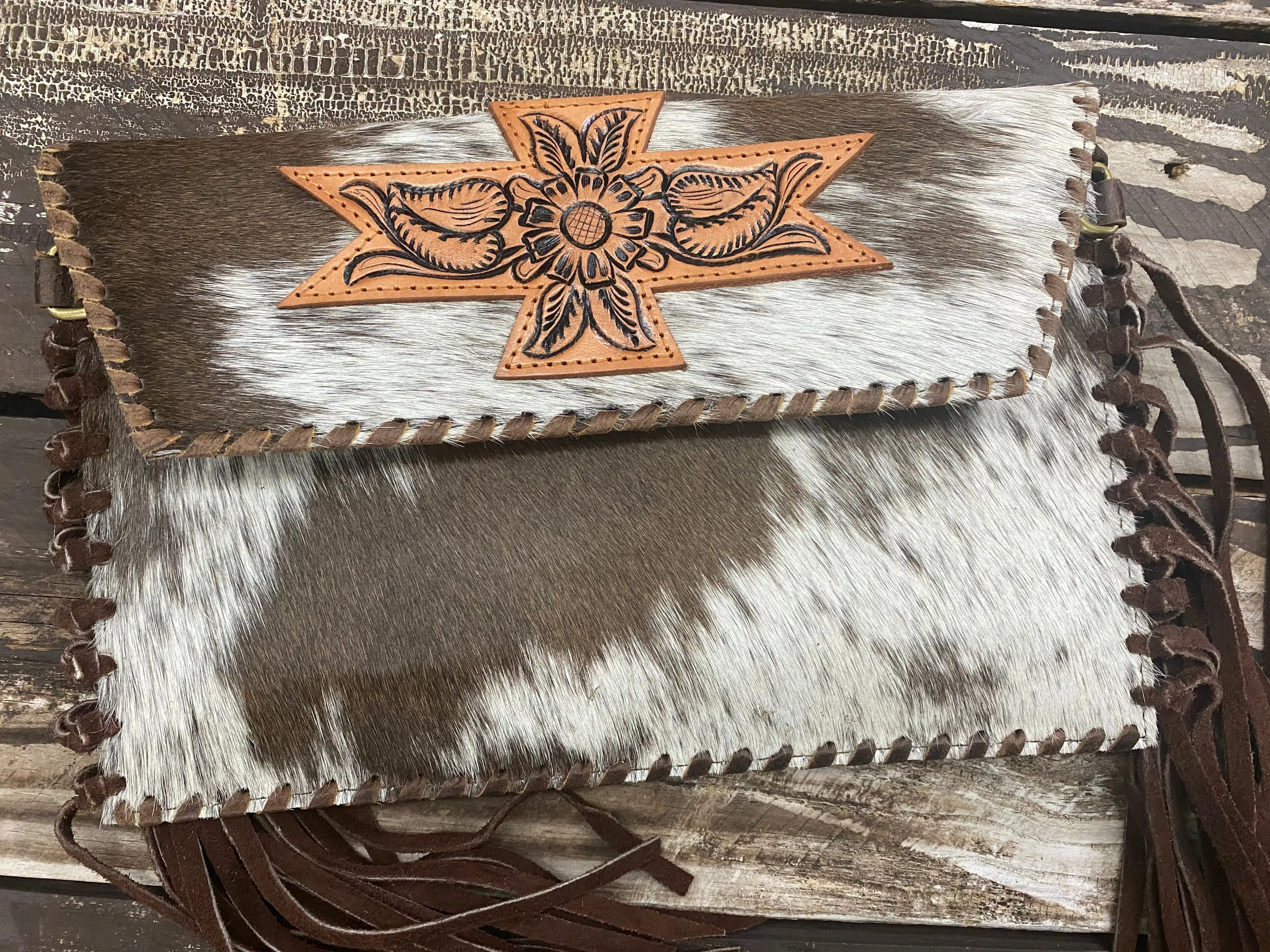 Ole Cross Pollination Hair on Hide Leather Fringe Clutch &/or Cross Body Purse