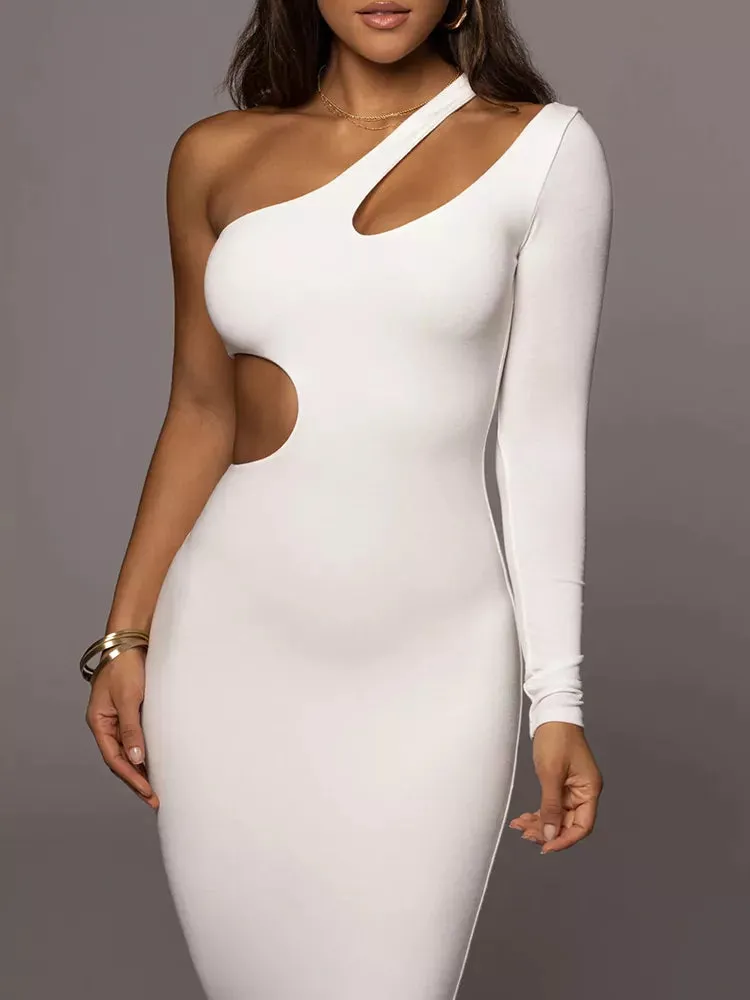 One Shoulder Sheath Midi Dress for Women's Autumn Parties and Clubbing