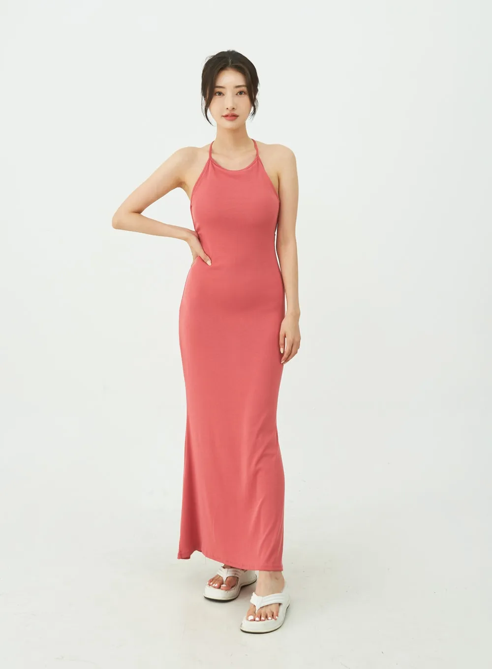 Open Back Cross Strap Maxi Dress IU11