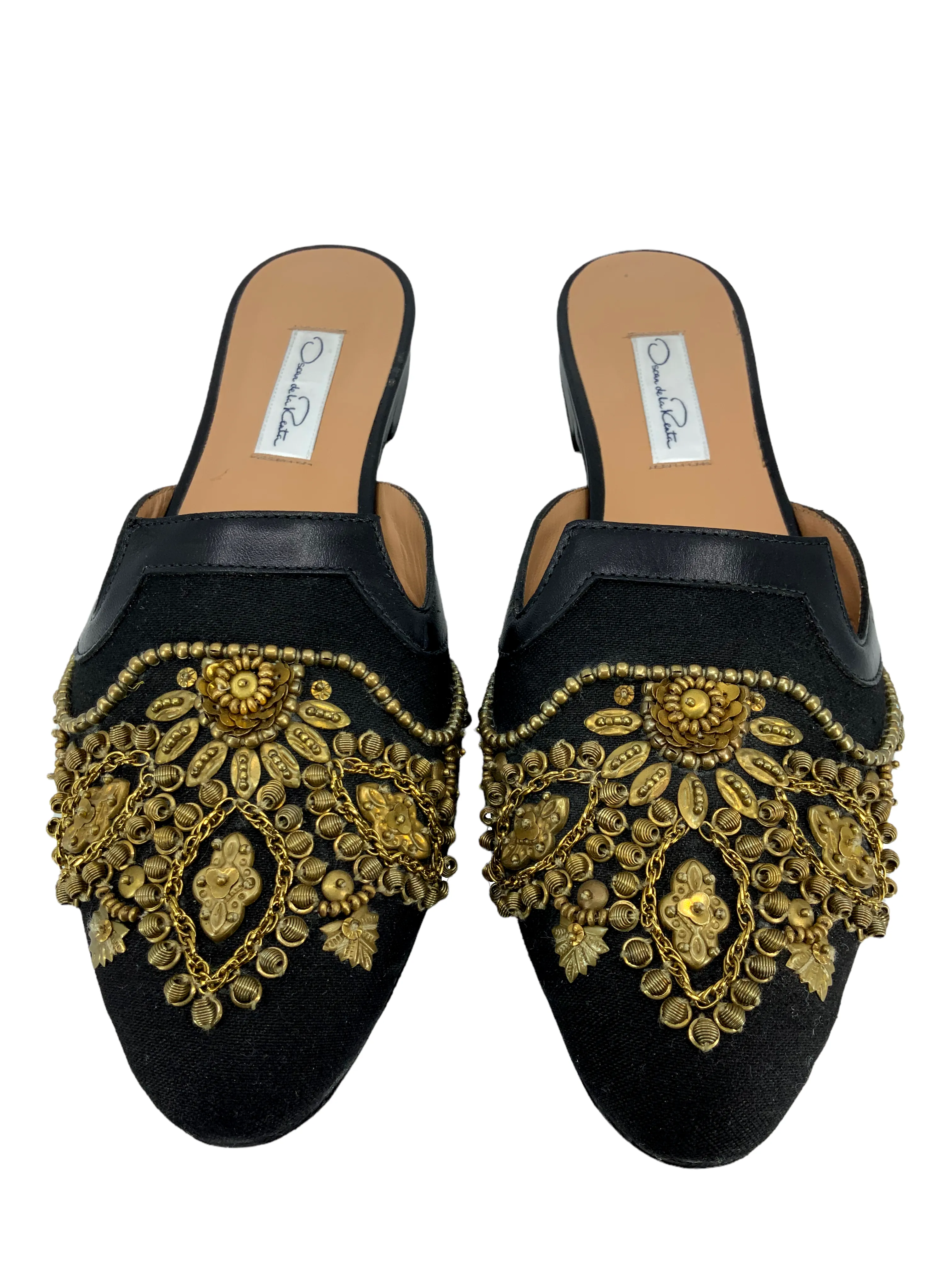 Oscar De La Renta Canvas Embroidered Spanish Mules Size 11