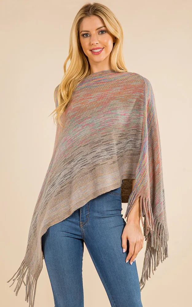 PA4220 Mixed Color Poncho with Tassels