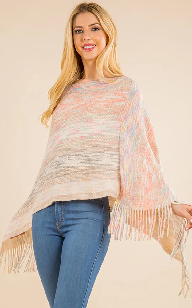 PA4220 Mixed Color Poncho with Tassels