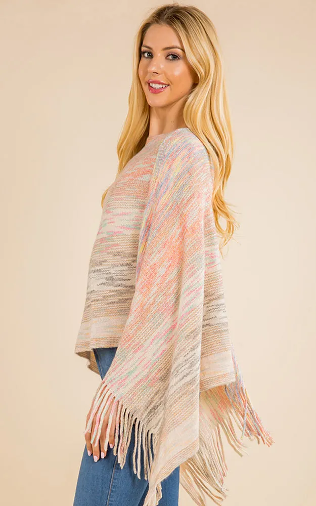 PA4220 Mixed Color Poncho with Tassels