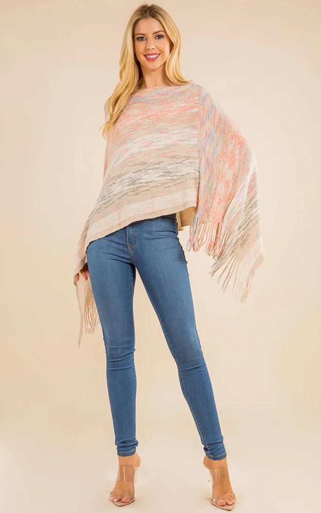 PA4220 Mixed Color Poncho with Tassels