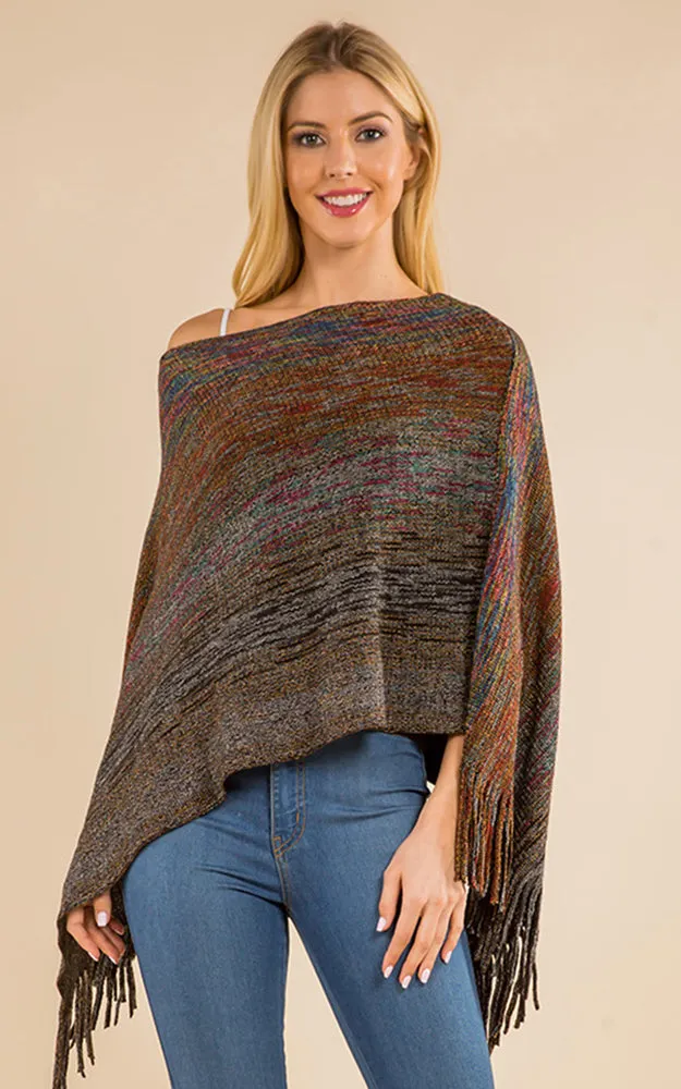 PA4220 Mixed Color Poncho with Tassels