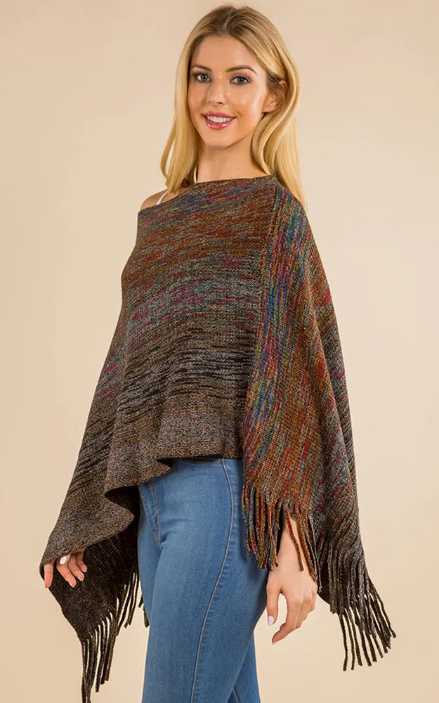 PA4220 Mixed Color Poncho with Tassels