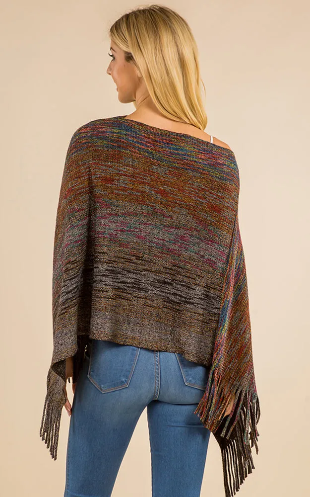 PA4220 Mixed Color Poncho with Tassels