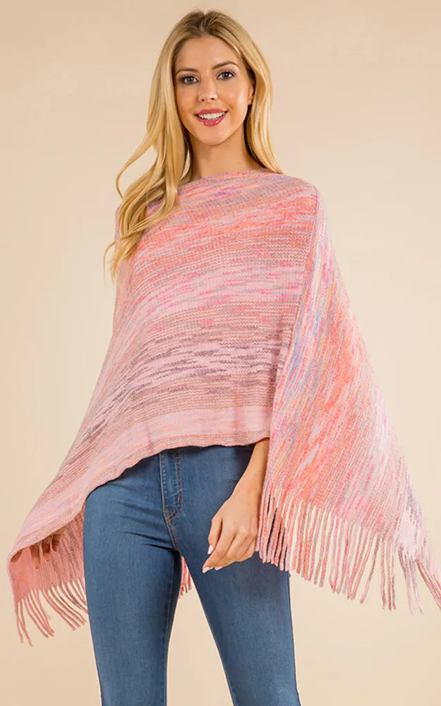 PA4220 Mixed Color Poncho with Tassels