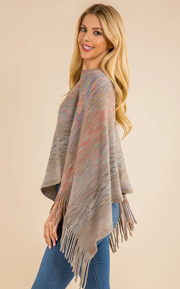 PA4220 Mixed Color Poncho with Tassels