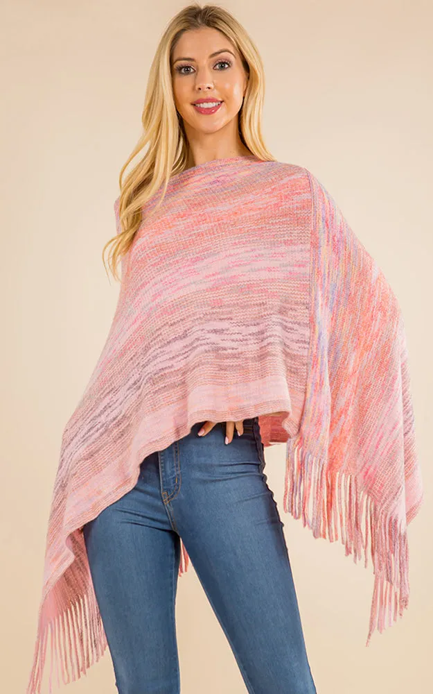 PA4220 Mixed Color Poncho with Tassels