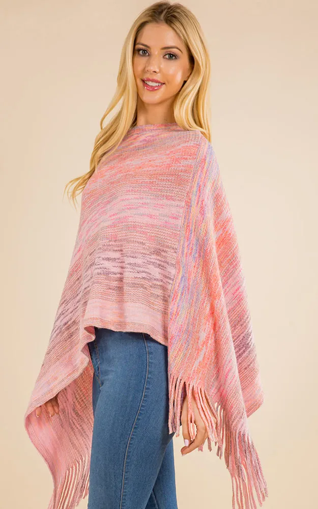 PA4220 Mixed Color Poncho with Tassels