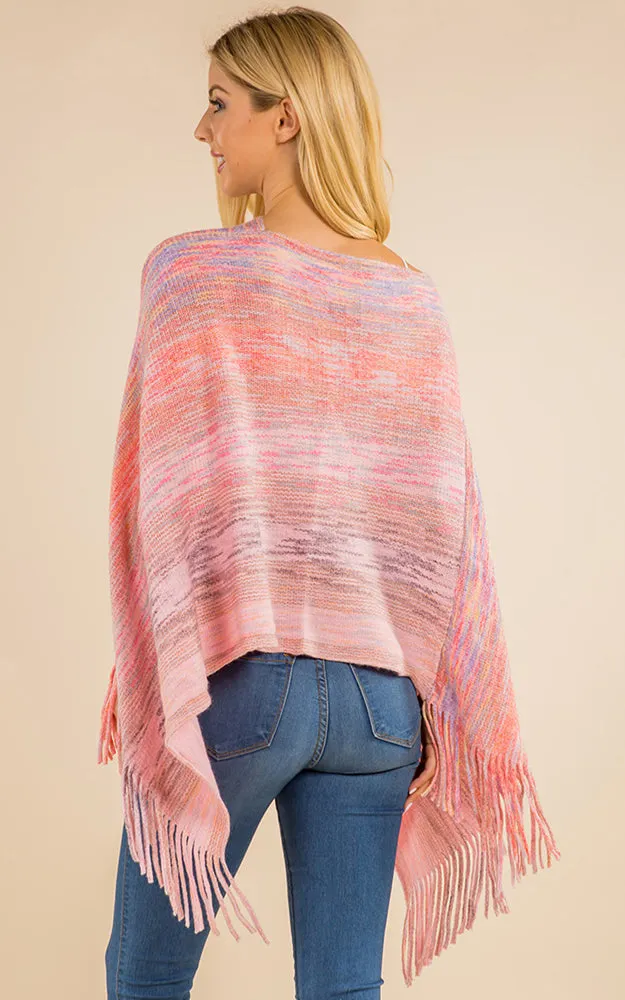 PA4220 Mixed Color Poncho with Tassels