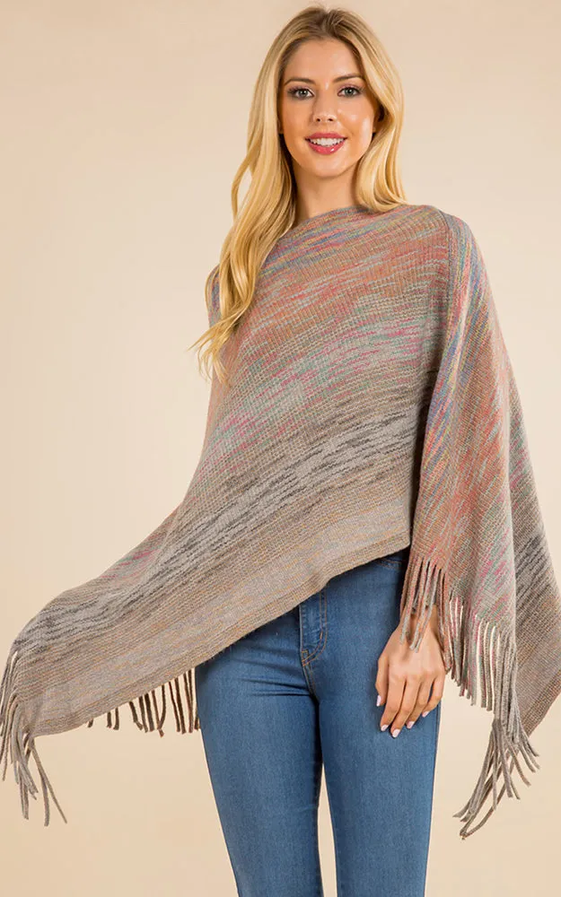 PA4220 Mixed Color Poncho with Tassels