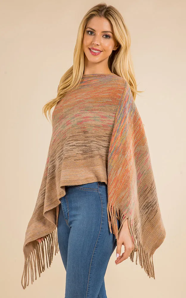 PA4220 Mixed Color Poncho with Tassels