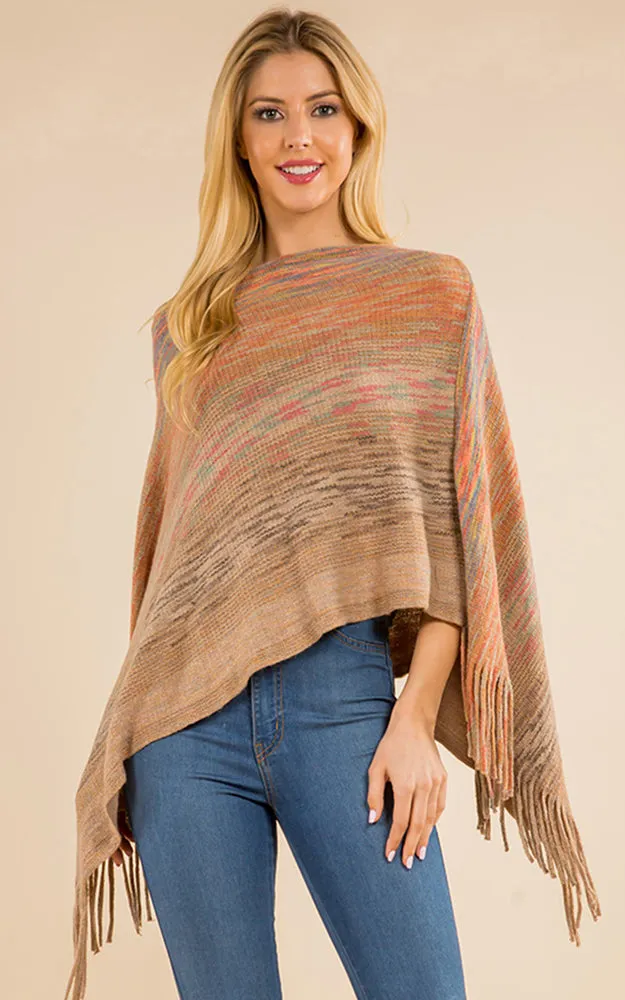 PA4220 Mixed Color Poncho with Tassels