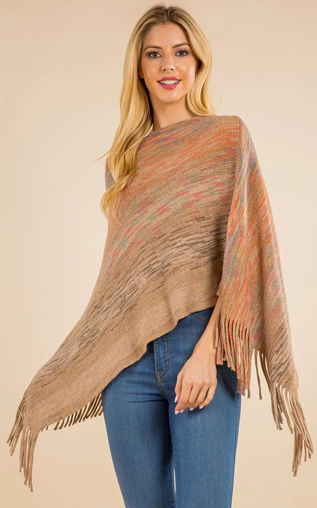 PA4220 Mixed Color Poncho with Tassels