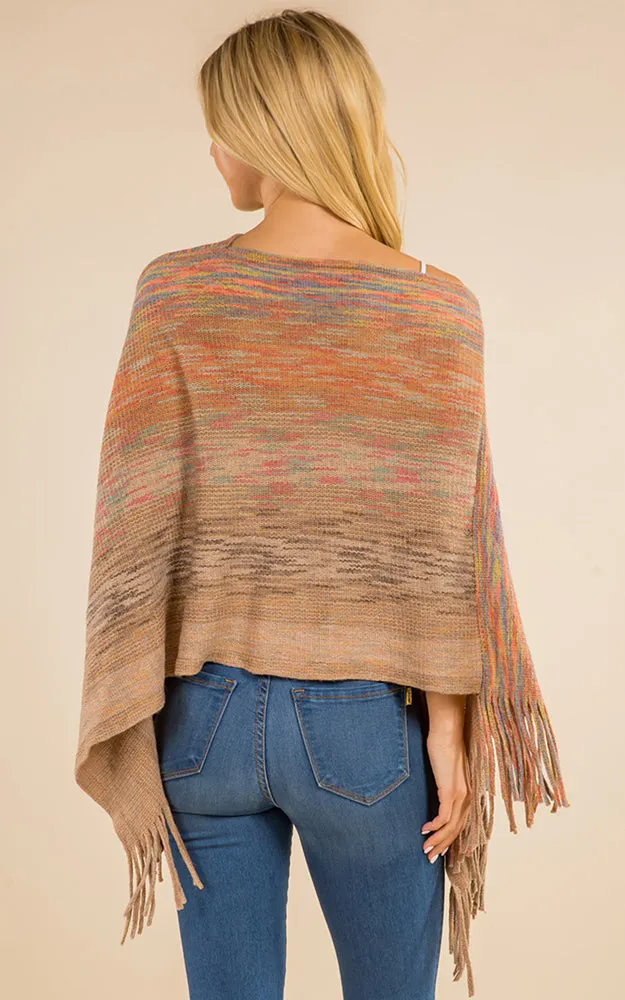 PA4220 Mixed Color Poncho with Tassels