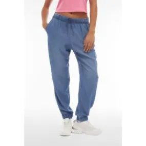 Panataloni joggers in tessuto chambray donna Blu