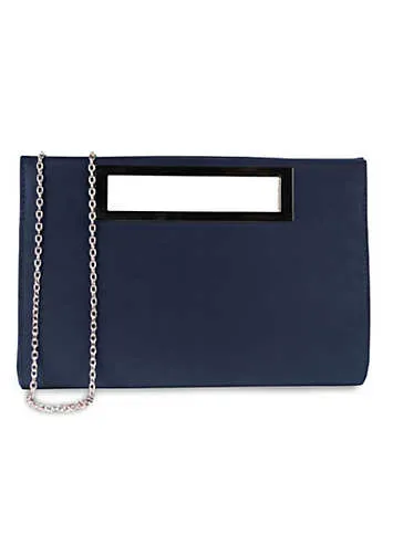 Paradox London Delma Navy Microsuede Metal Handle Clutch Bag | Grattan