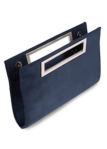 Paradox London Delma Navy Microsuede Metal Handle Clutch Bag | Grattan