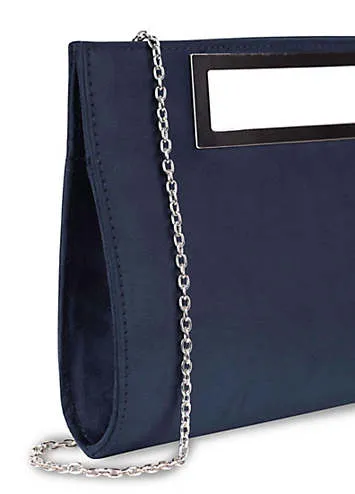 Paradox London Delma Navy Microsuede Metal Handle Clutch Bag | Grattan