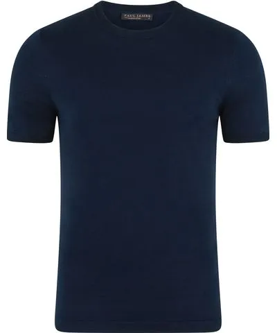 Paul James Knitwear Blue Mens Superfine Mercerised Cotton Nico Knitted T-Shirt