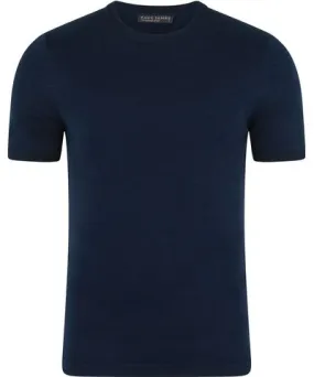 Paul James Knitwear Blue Mens Superfine Mercerised Cotton Nico Knitted T-Shirt