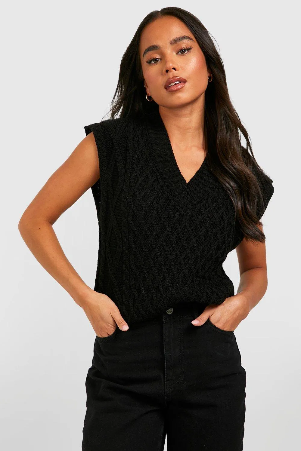 Petite Cable Knit Sweater Tank Top