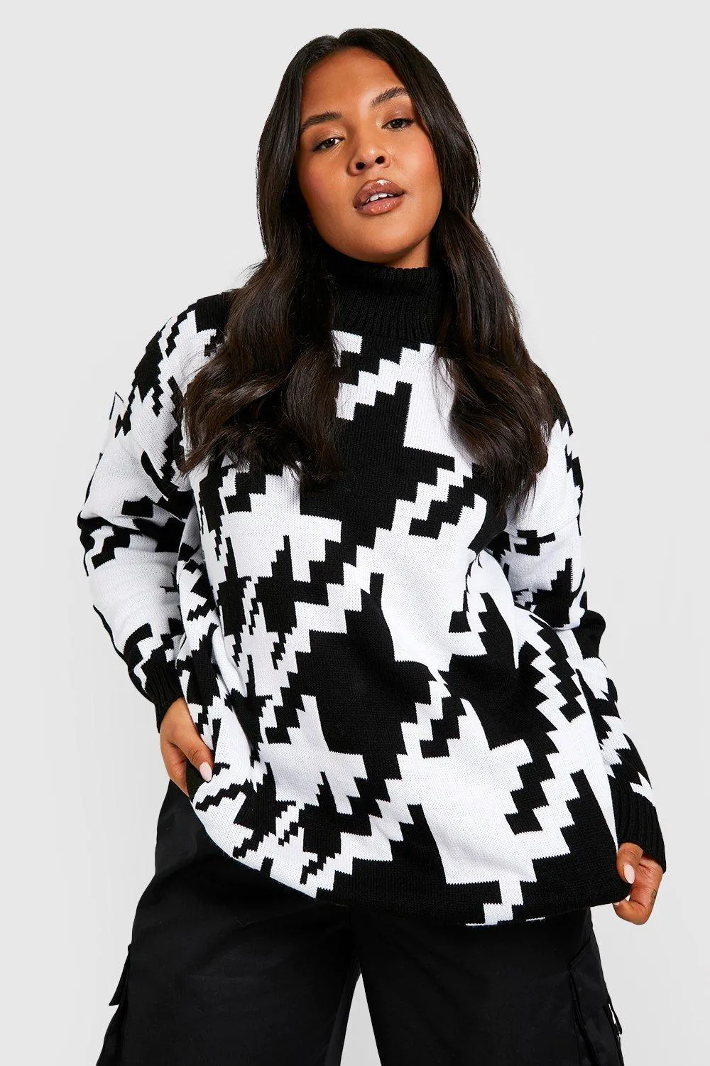 Plus Dogtooth Rollneck Sweater