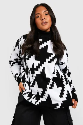 Plus Dogtooth Rollneck Sweater