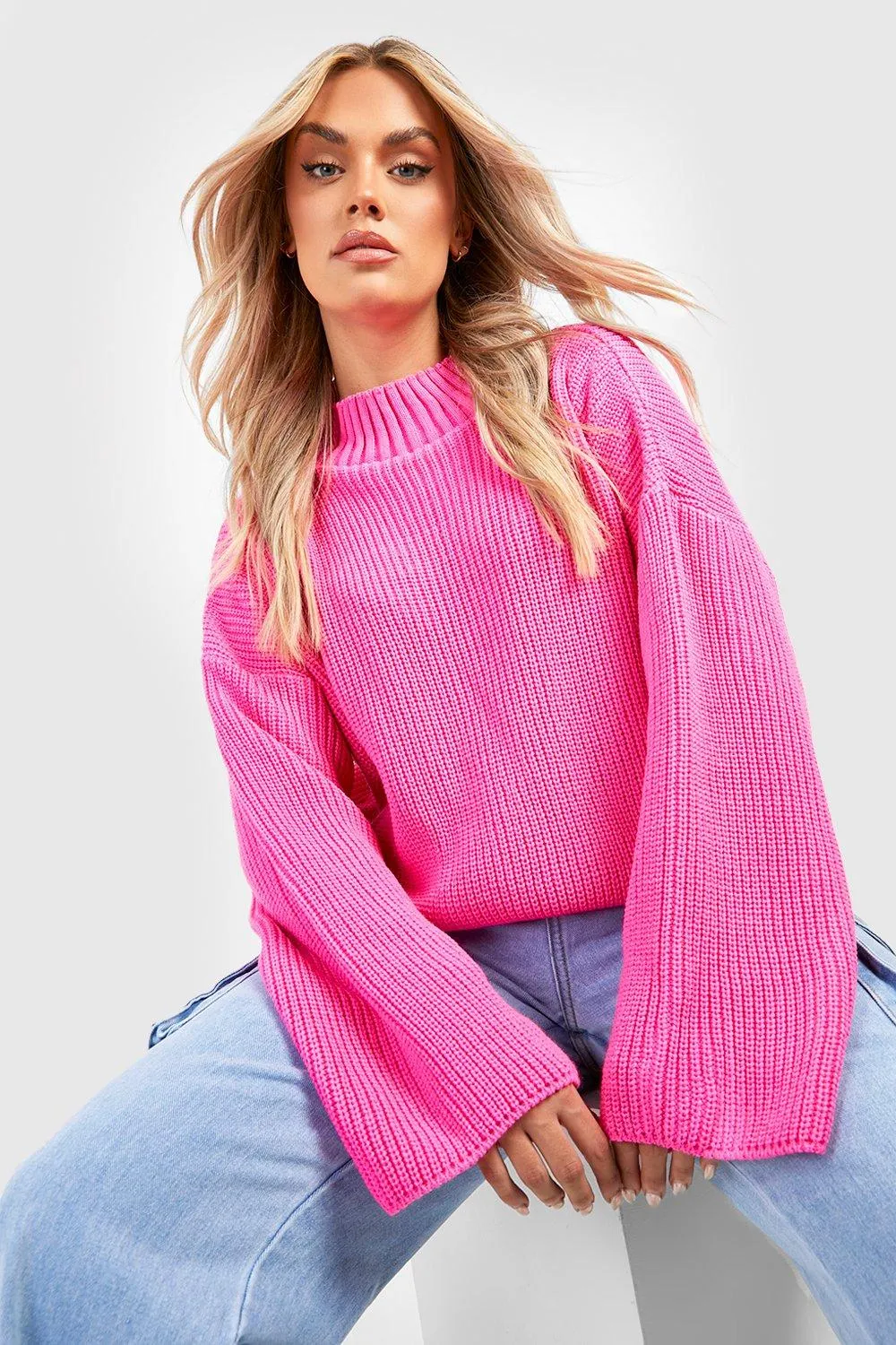 Plus Knitted Funnel Neck Sweater