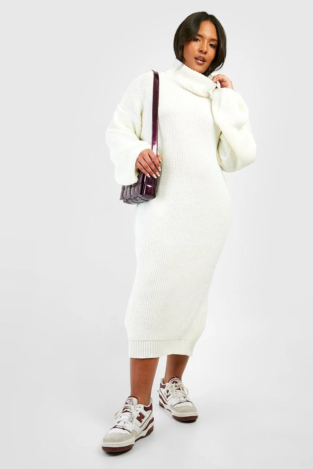 Plus Knitted Turtleneck Midi Sweater Dress