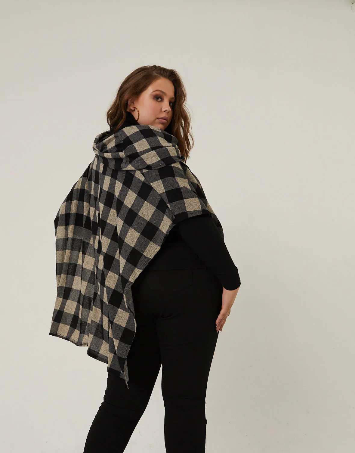 Plus Size Plaid Poncho Top