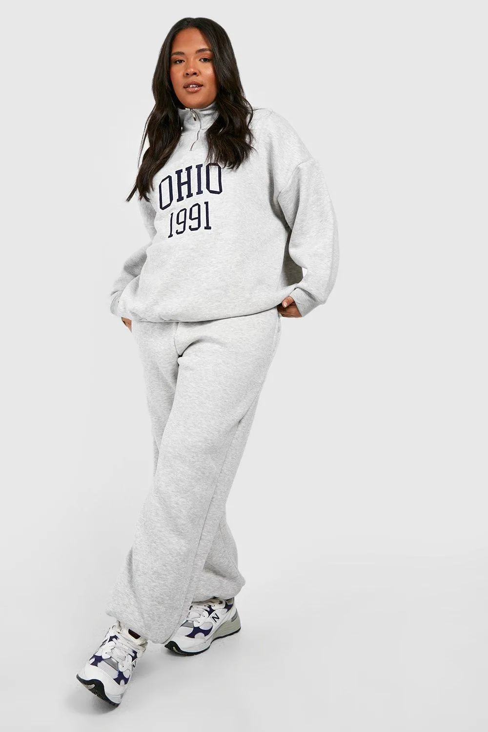 Plus Slogan Half Zip Sweater Tracksuit