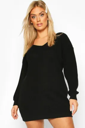 Plus V-Neck Sweater Mini Dress