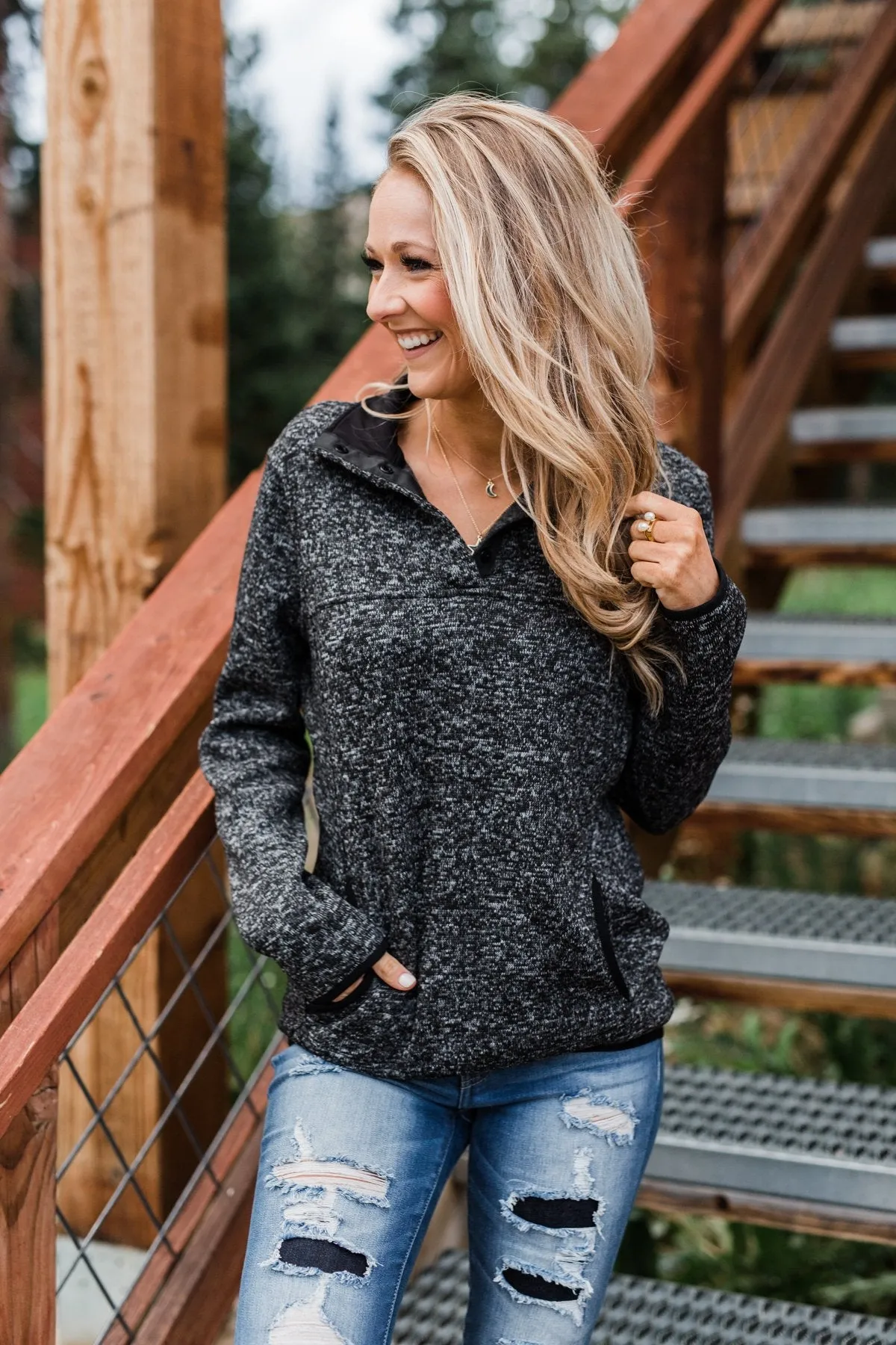 Pulse Exclusive Quarter Button Pullover- Charcoal