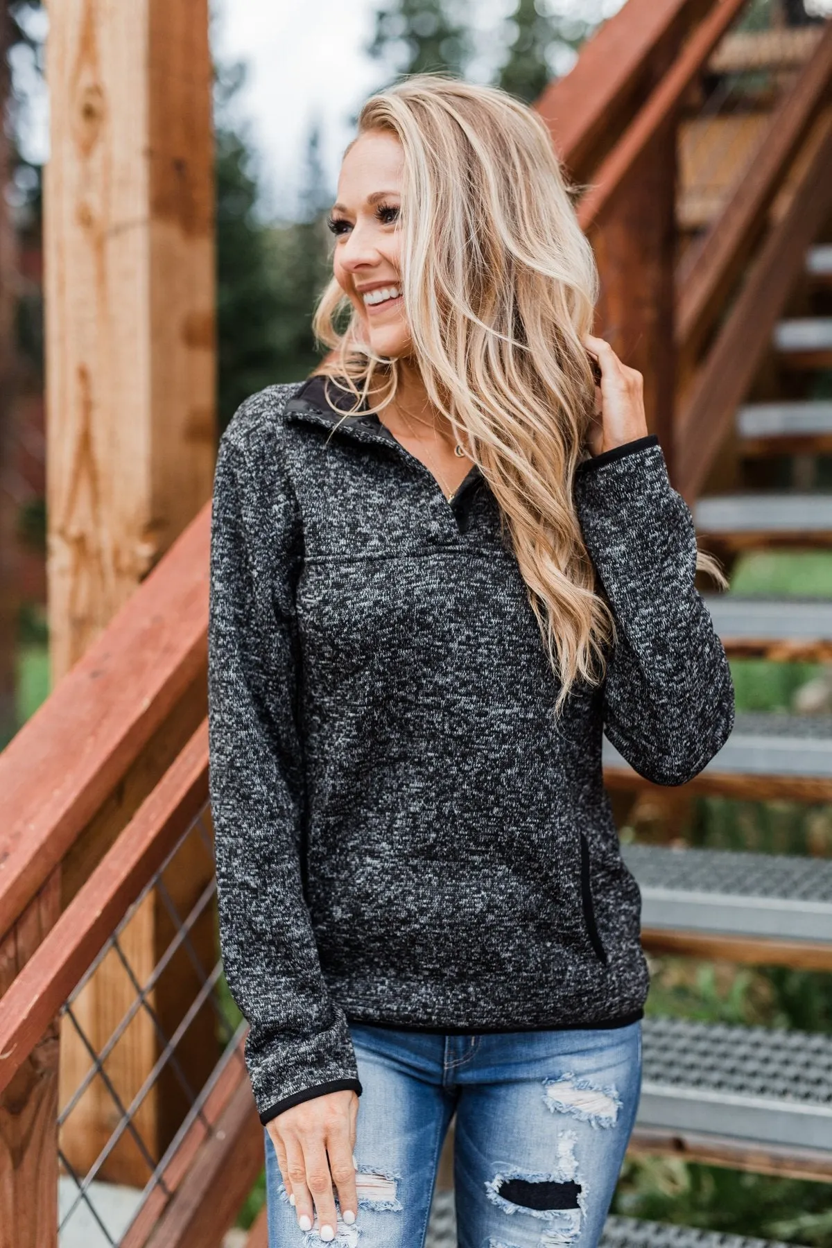 Pulse Exclusive Quarter Button Pullover- Charcoal