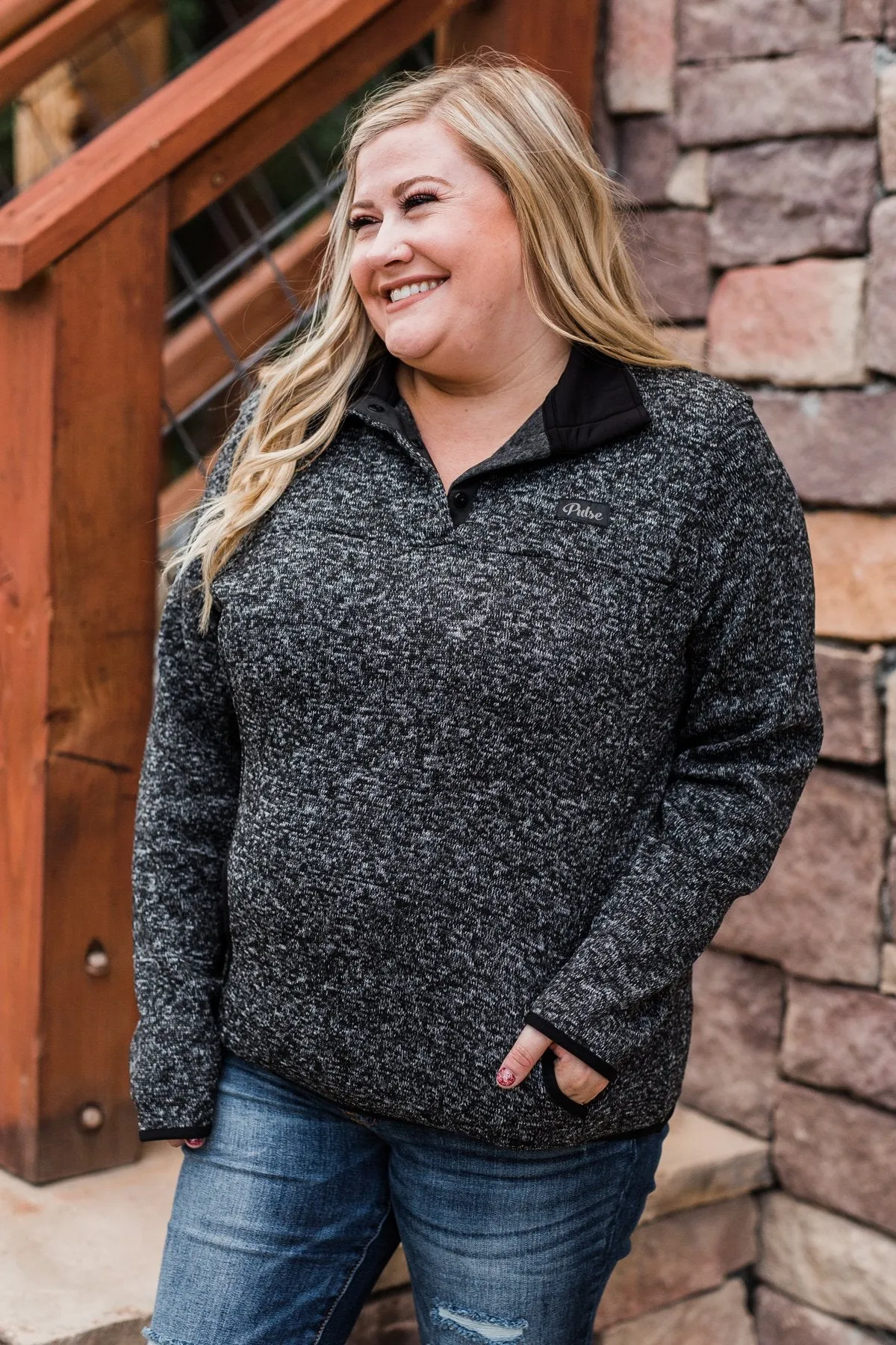 Pulse Exclusive Quarter Button Pullover- Charcoal