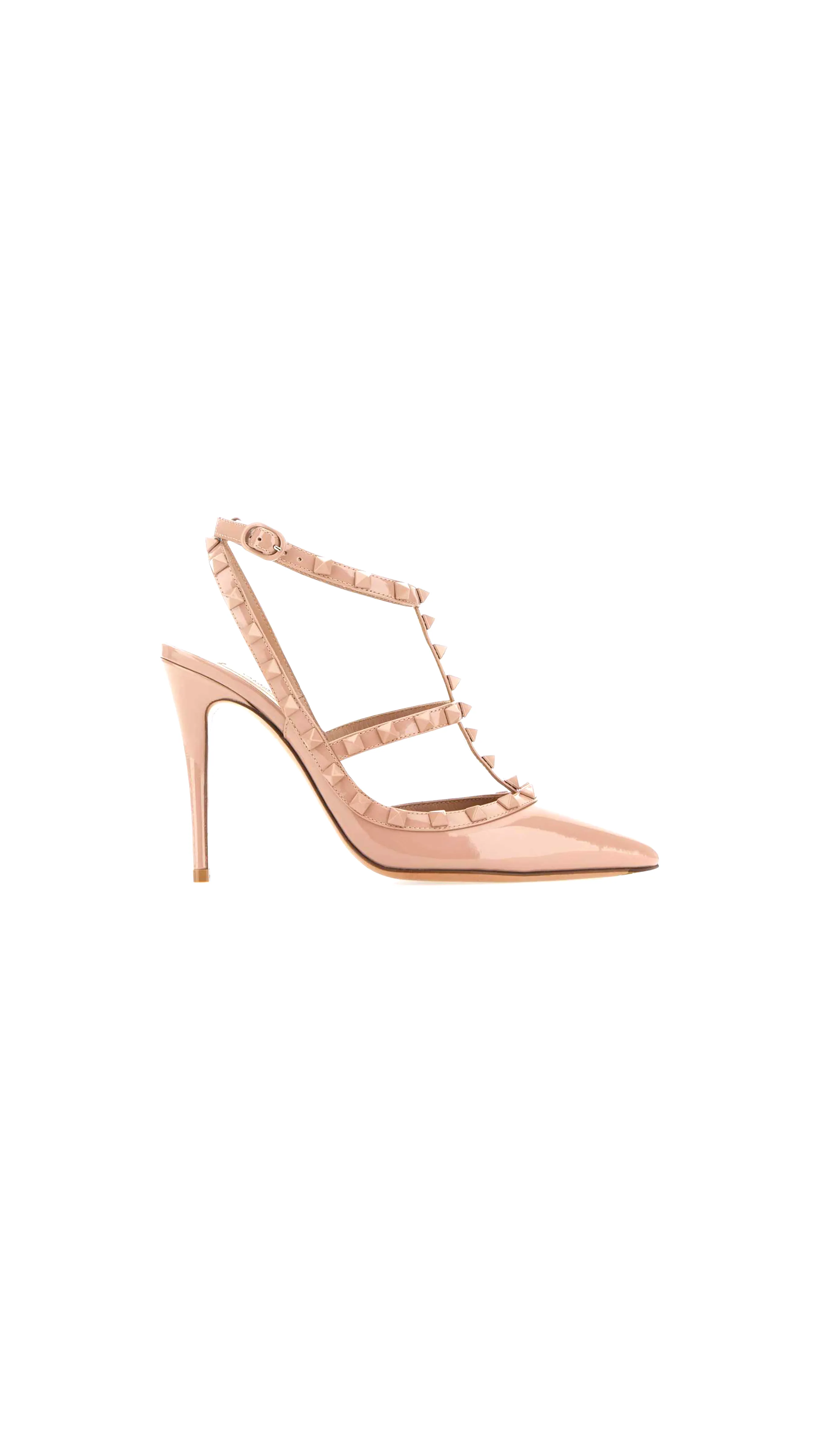 Rockstud Ankle Strap Pump With Tonal Studs 100 MM - Rose Cannelle