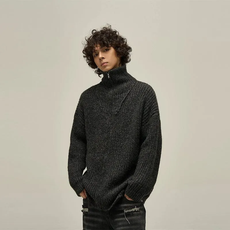 RT No. 10009 KNIT HALF ZIP-UP TURTLENECK SWEATER