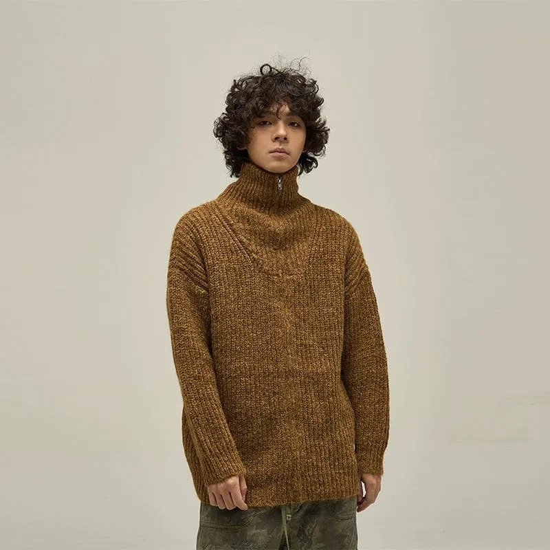 RT No. 10009 KNIT HALF ZIP-UP TURTLENECK SWEATER