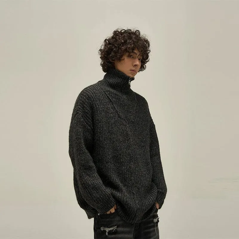 RT No. 10009 KNIT HALF ZIP-UP TURTLENECK SWEATER