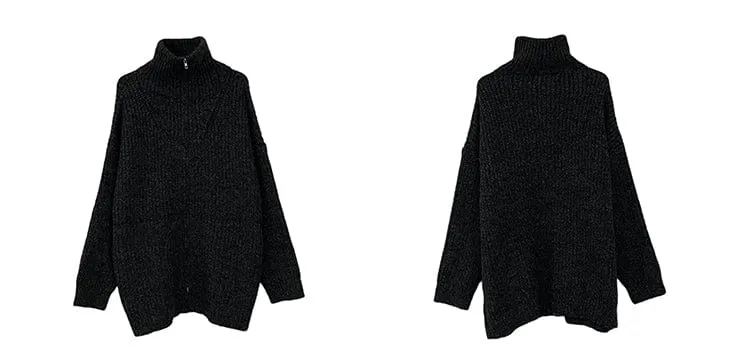 RT No. 10009 KNIT HALF ZIP-UP TURTLENECK SWEATER