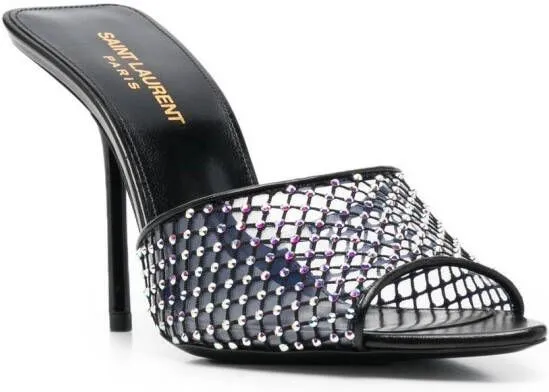 Saint Laurent crystal-embellished leather mules Black