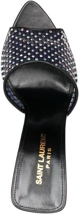 Saint Laurent crystal-embellished leather mules Black