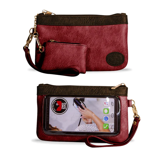 SaveTheGirls Catchy Clutch Touch Screen Cell Phone Purse- Burgundy Bloom