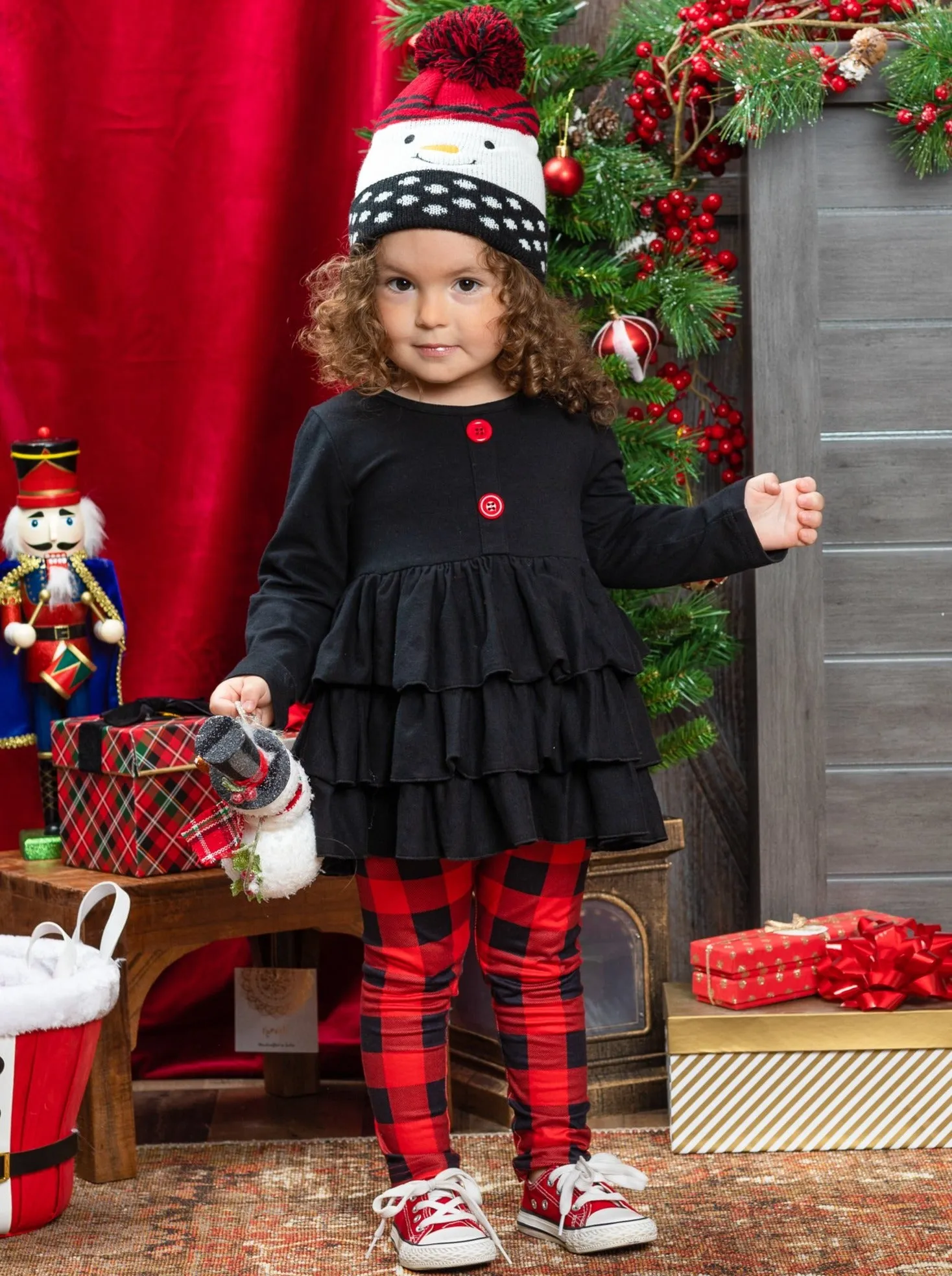 Sensational Tiered Tunic And Plaid Legging Set