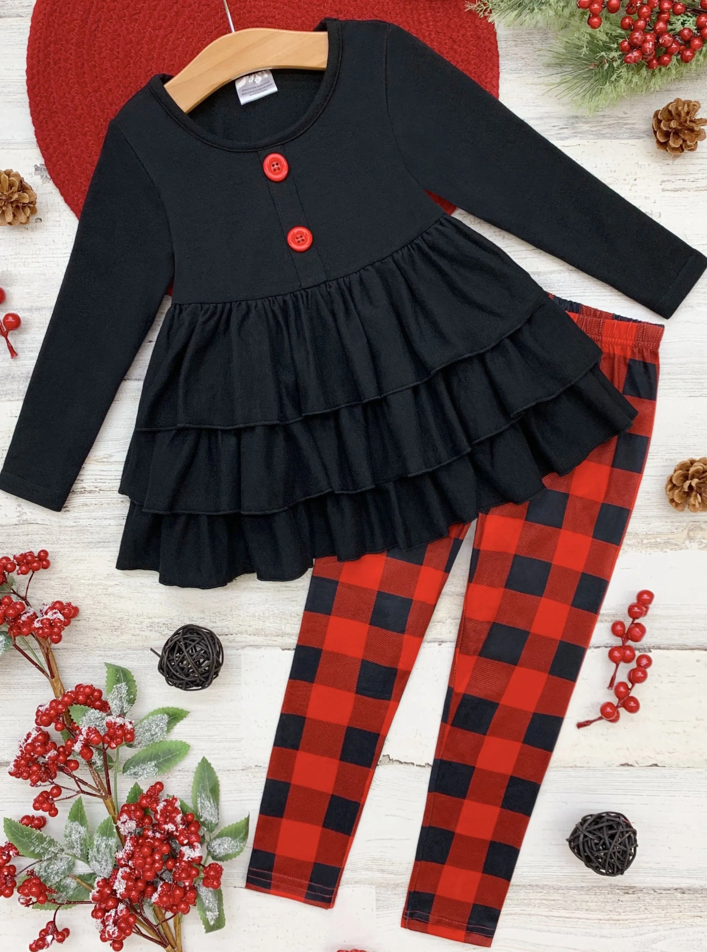 Sensational Tiered Tunic And Plaid Legging Set