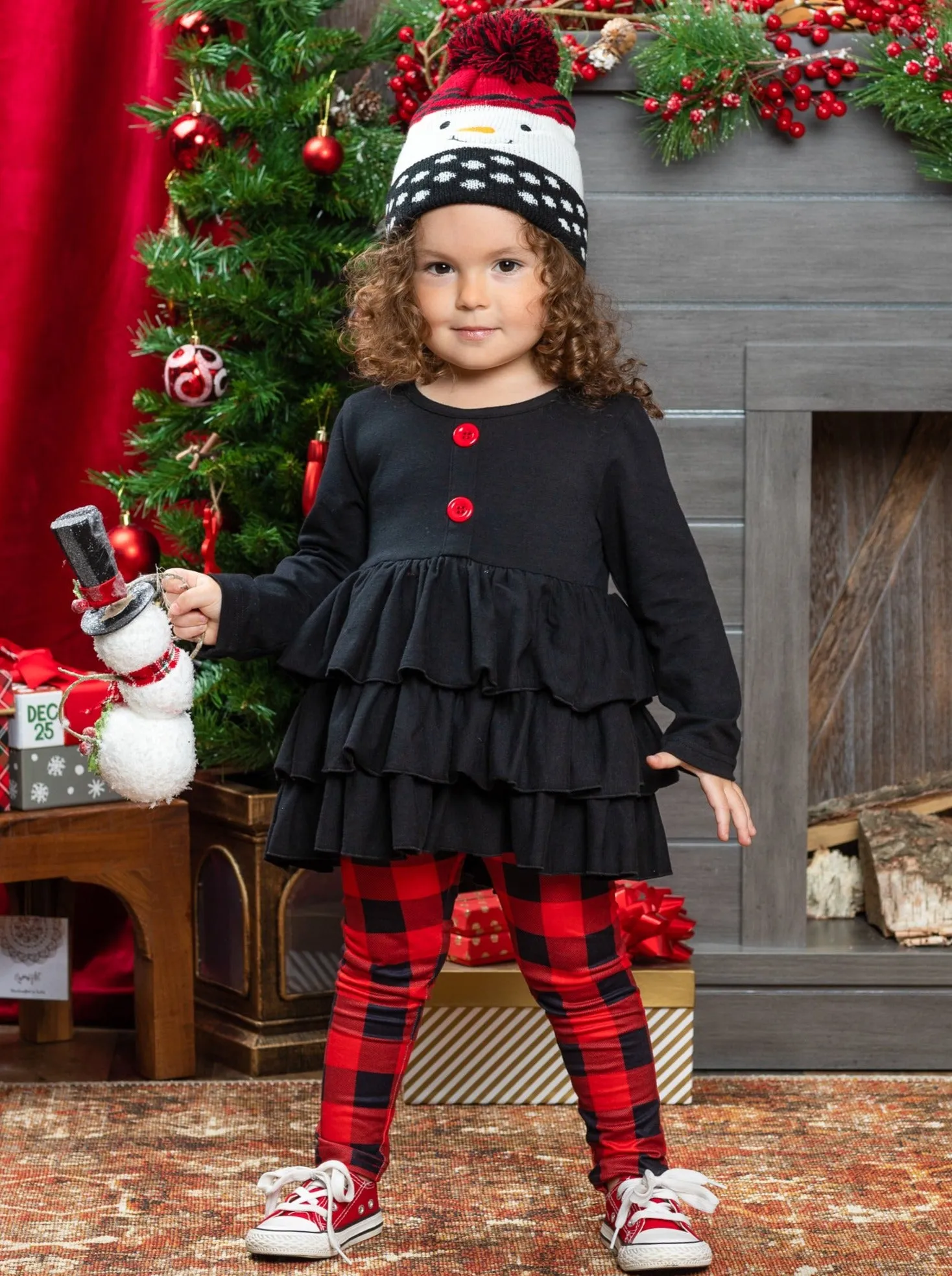 Sensational Tiered Tunic And Plaid Legging Set